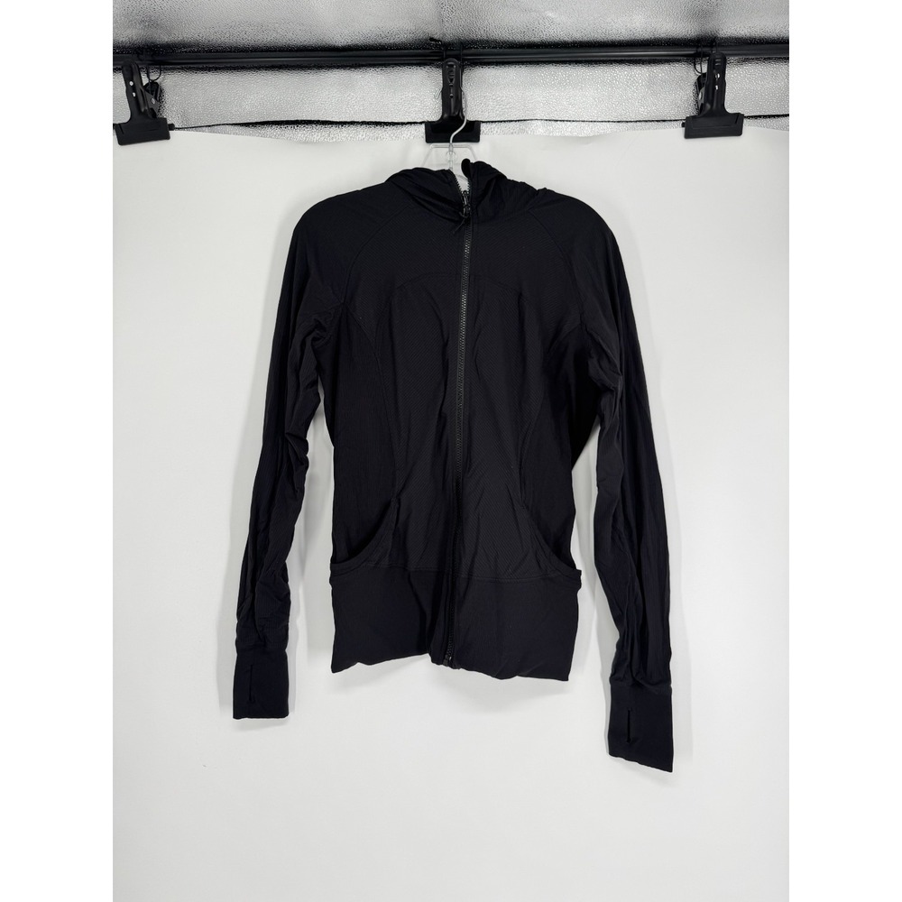 Lululemon In Flux Jacket Womens 12 Black Thumbholes Hooded Reversible Swift